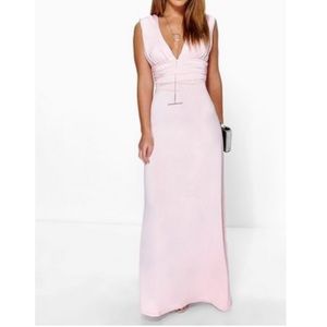 Petite Donna Plunge Ruched Maxi Dress